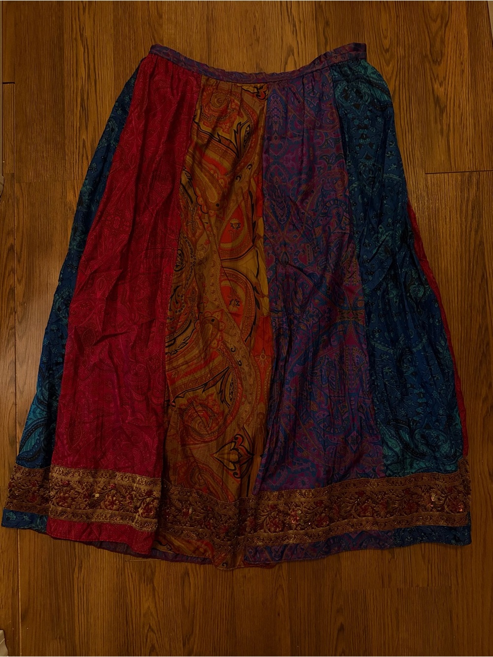 Chico's 100% silk Multi-Panel Red Orange Purple Blue Maxi Skirt